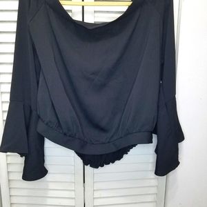 Black  blouse. Open back long sleeve  crop top very sexy top.